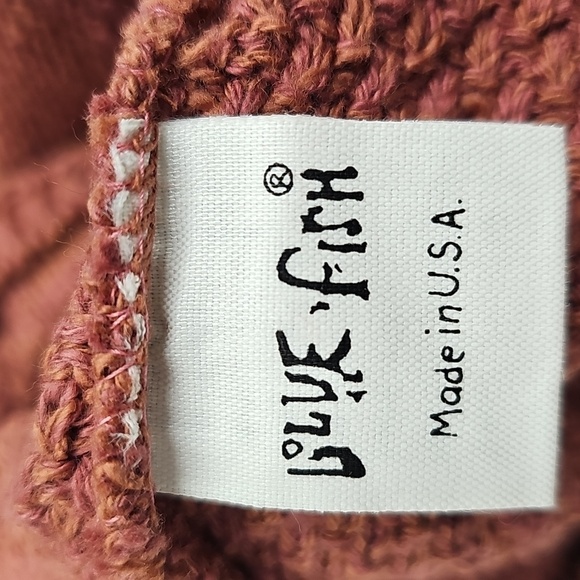 90s Blue Fish Rust Pink Turtleneck Sweater with Abstract Block Print Design - Picture 13 of 16